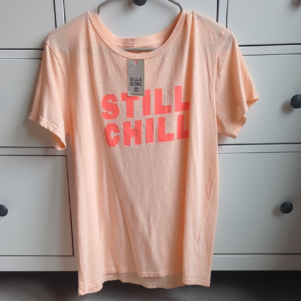 NWT Billabong Light Orange Tee with Bold Coral Text